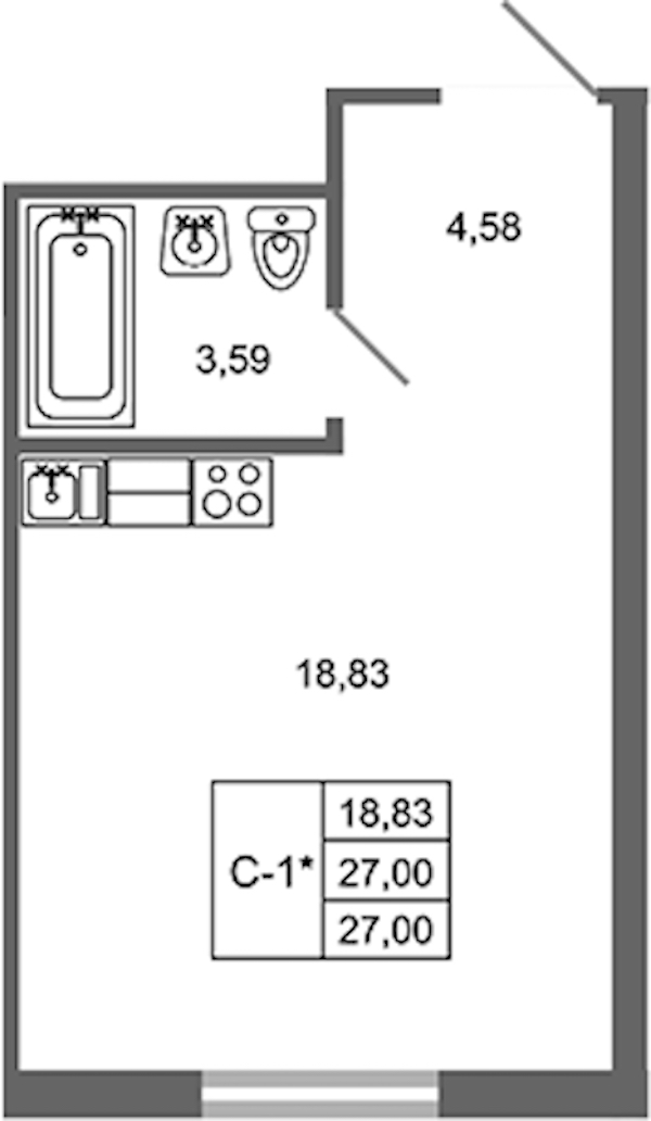 Квартира студия 27 м², 1/17 эт., ЖК «Стороны Света 2»